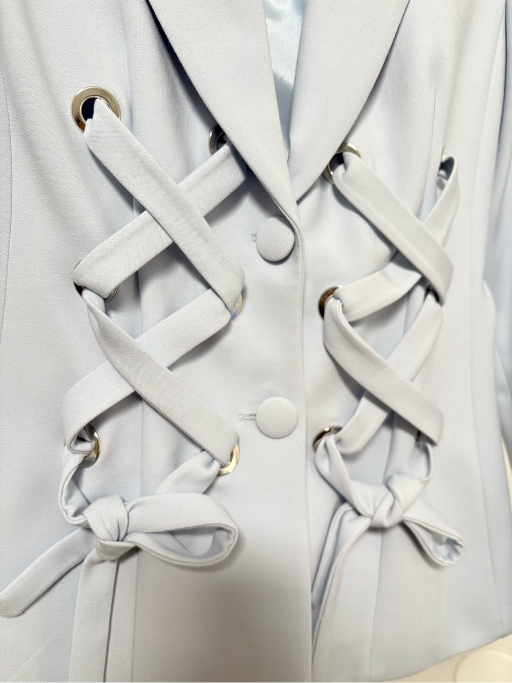 NWT Karen Millen Pale Blue Lace-Up Blazer - Picture 4 of 8